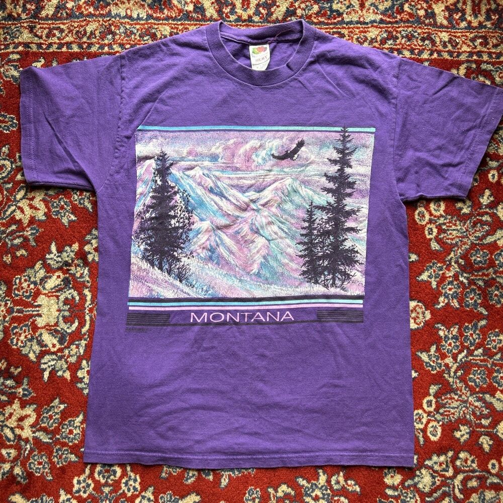 Vintage 90s Y2K Montana T Shirt Men’s Size Medium Purple Glitter